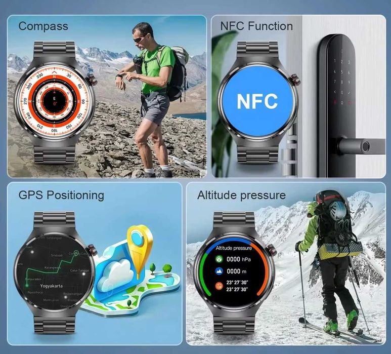 Ceas inteligent GPS GT4 Pro NFC Răspuns apel Sport Tracker, Negru