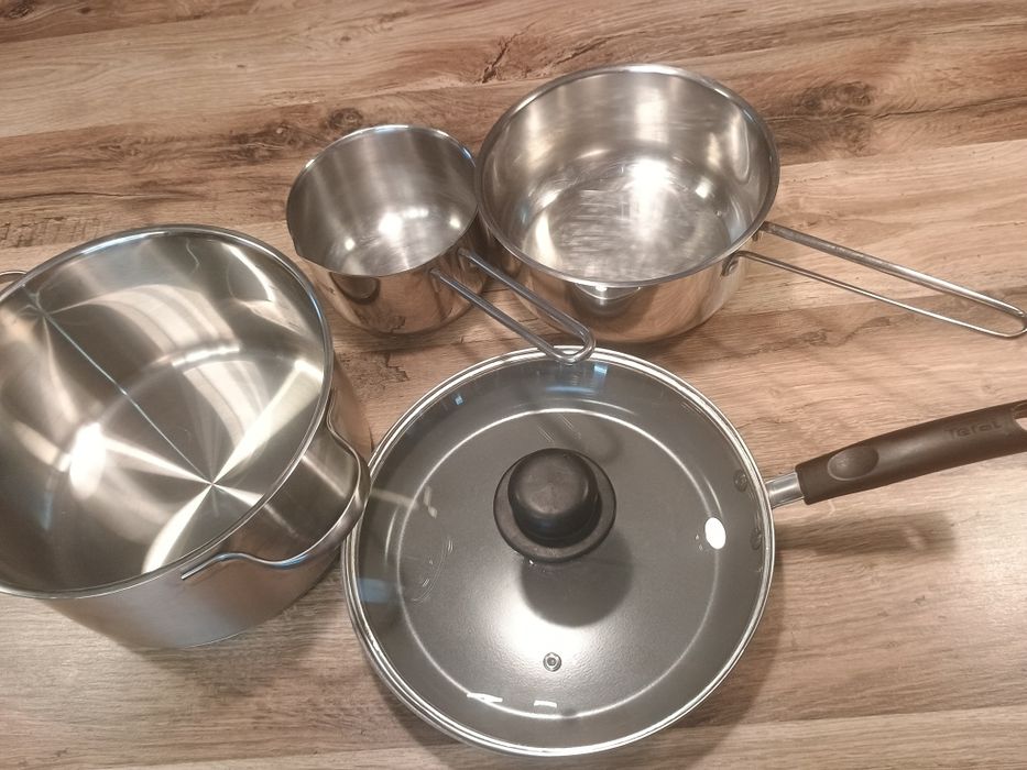 Set 4 oale ,Tigaie Tefal cu capac,oale mici cu mâner lung și oala 5 litri noua ,inox ,inducție