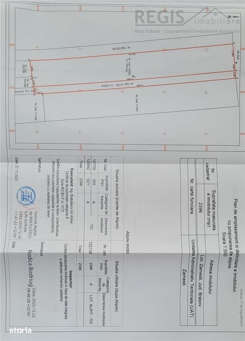 Teren constructii, 2396mp, front 19ml-Zarnesti