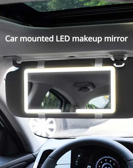 Oglinda cosmetica cu LED pt parasolar auto reincarcabila USB 24.5x12cm