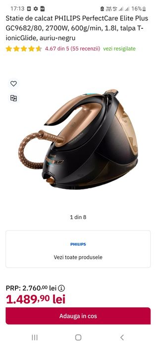 Statie de calcat PHILIPS PerfectCare Elite Plus GC9682/80, 2700W