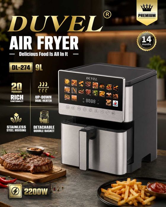 Аэрофритюрница Duvel DL-274 9L с цифровым дисплеем, двойной нагрев