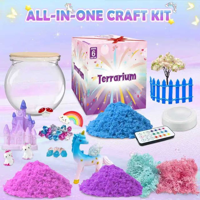 Нов Детски комплект терариум с еднорог LED светлина и дистанционно Идеален подарък дете
