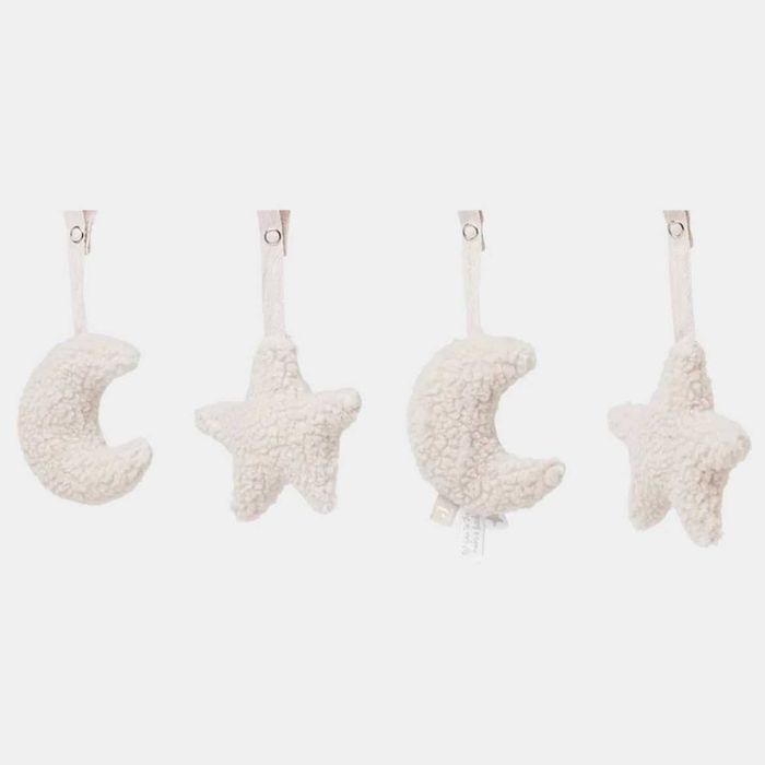 JOLLEIN Babygym Toys Moon – Комплект от 4 меки играчки за бебешка гимнастика, звезди и луни, Nougat