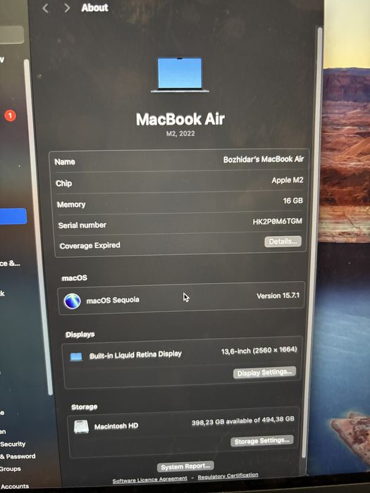 Macbook Air M2 16GB RAM 512 SSD Midnight с Гаранция
