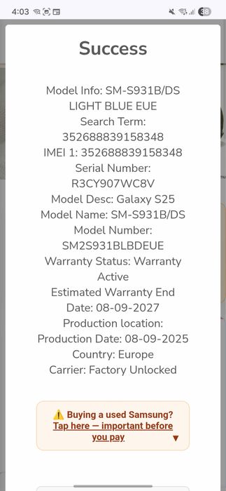 Samsung Galaxy S25 5G, Icy Blue, 128 GB, Ca nou