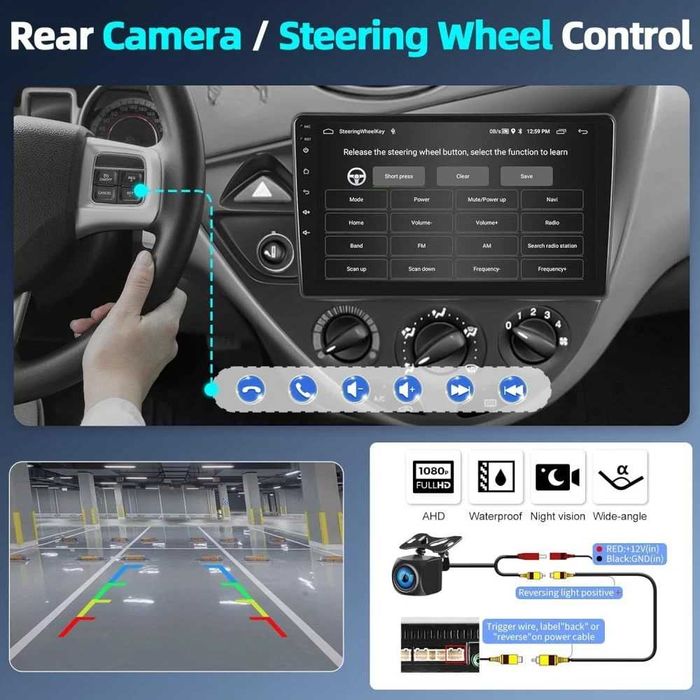 Мултимедия за Ford Focus Двоен дин Навигация плеър екран Android GPS, Carplay, Waze