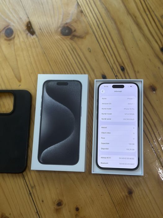 iPhone 15 Pro Black ca nou stare noua 128 GB 93% baterie full box + husa