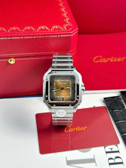 Cartier santos 100 сребрист/кафяв циферблат