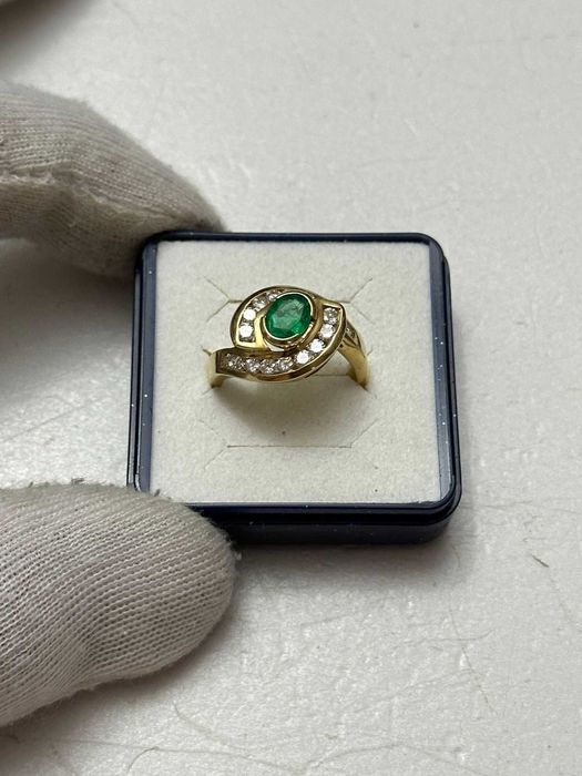INEL AUR 18K + 18 Diamante = 1CT + 1 Smarald = 0.90CT - Vintage - 7.8g