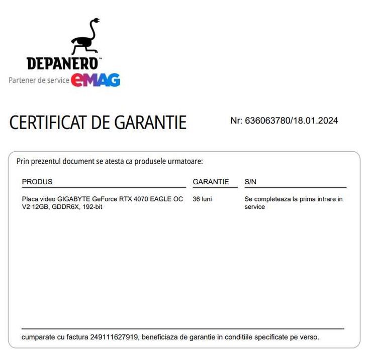vand/schimb GIGABYTE GeForce RTX 4070 EAGLE OC V2