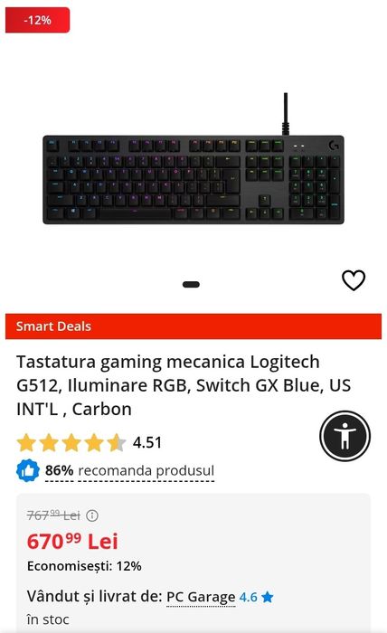 Tastatură gaming logitech g513 carbon