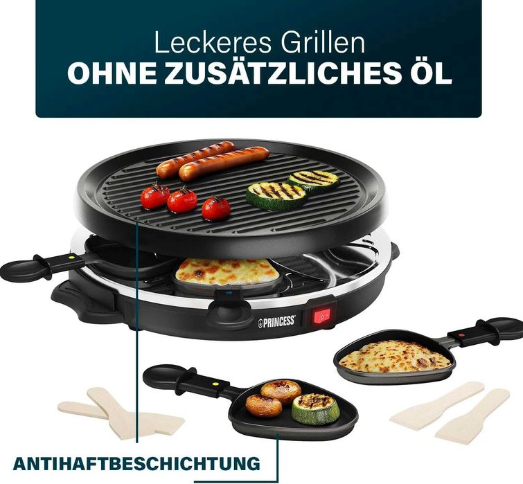 Комплект грил Princess Raclette с незалепващо покритие за 6 души, 800 вата
