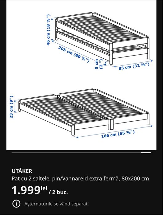 Pat 1 persoana Utaker cu saltea Ikea