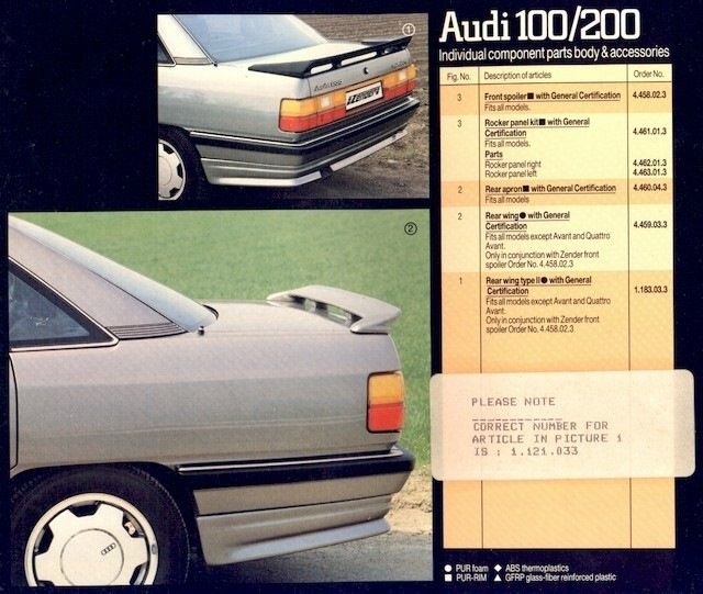 Zenber. Спойлер. АУДИ 100  / 200. Quattro. Made in Germany