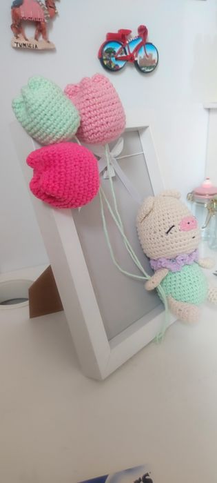 Рамка -Прасенце с балони- Амигуруми