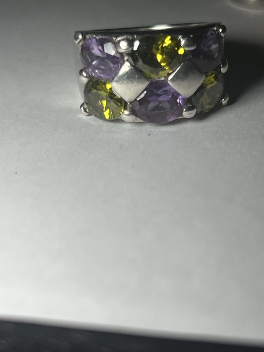 Inel de argint cu peridot si ametist