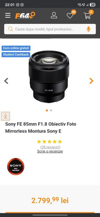 Sony FE 85mm F1.8 Obiectiv Foto Mirrorless Montura Sony E