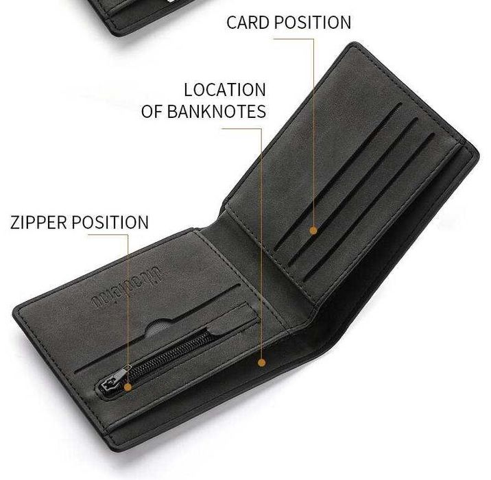 Стилен сив портфейл, мека PU кожа, карти документи пари, органайзер