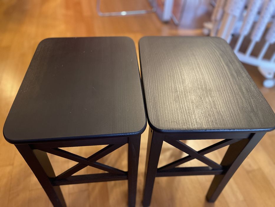 Taburet IKEA INGOLF lemn masiv negru-maro – 2 bucăți