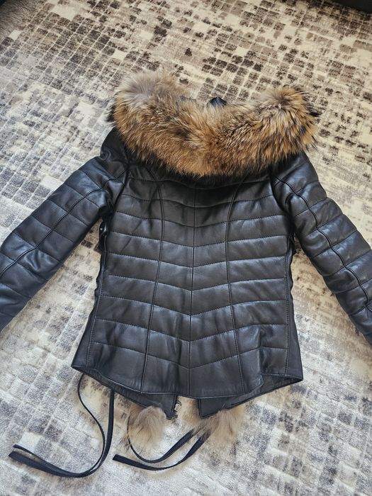 Дамско яке естествена кожа и естествен пух