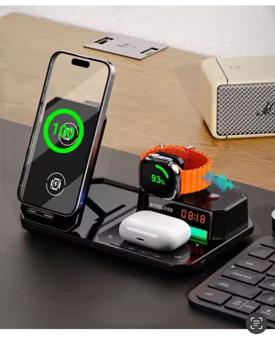 Incarcator Stand Birou Wireless Boxa Lumini Telefon / Casti / Ceas Iphone Apple