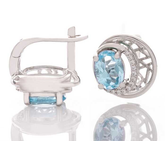 Комплект сребро и СИН ТОПАЗ - естествен камък!