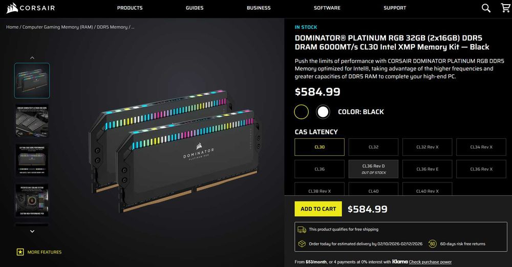 Dominator Platinum 32(2x16GB) DDR5 6000MT/s CL30 AMD EXPO & Intel XMP