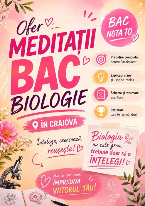 Ofer meditatii Bac biologie nota 10  in Craiova