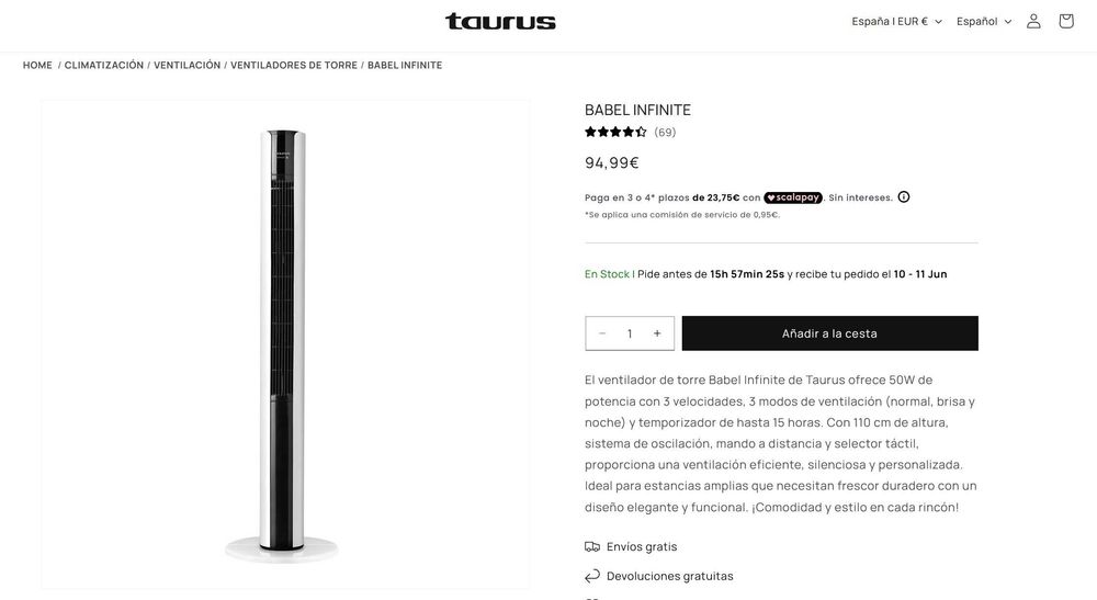 Мощен вентилатор кула Taurus, New Babel Infinite 110 см