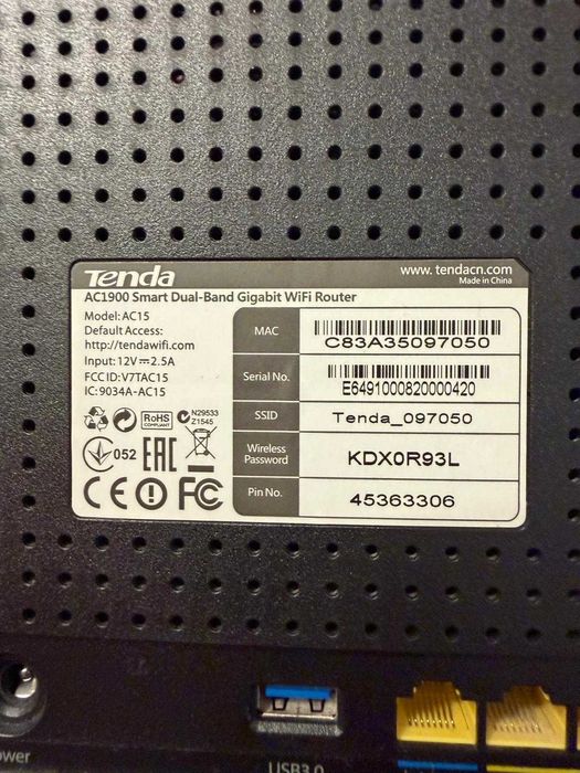 Router wireless Tenda AC15, AC 1900Mbps Dual-Band, Gigabit, 3 antene