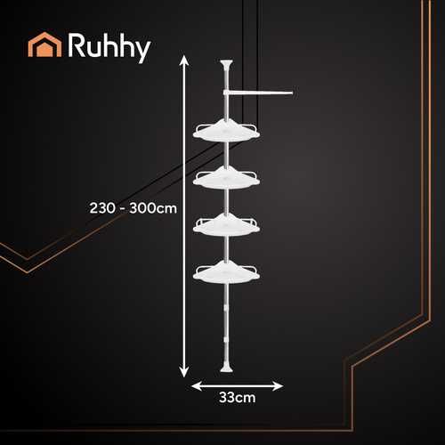 Ъглова етажерка за душ, с регулируема височина, 4 рафта, куки, Ruhhy