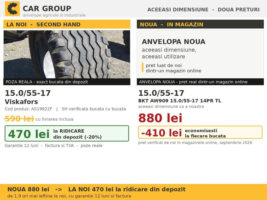 Cauciucuri Anvelope 15.0/55-17 15.0/55 17 1505517 Viskafors Remorca si Implement Utilaje Agricole SH Second Hand FACTURA TVA Garantie 1 An Stoc Real