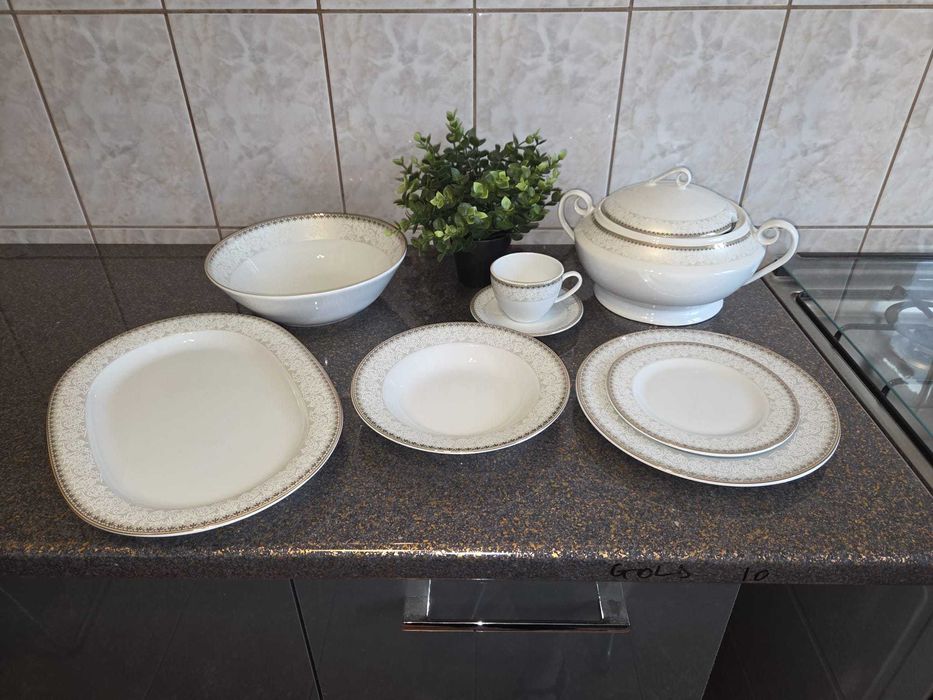 Vesela ceramica alba 33 piese, nou, nefolosit