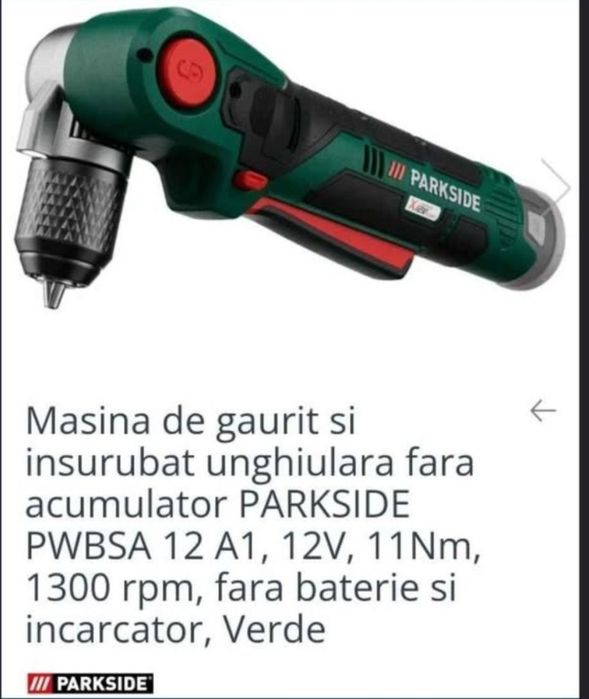 Mașină unghiulara de înșurubat și găurit parkside 12v