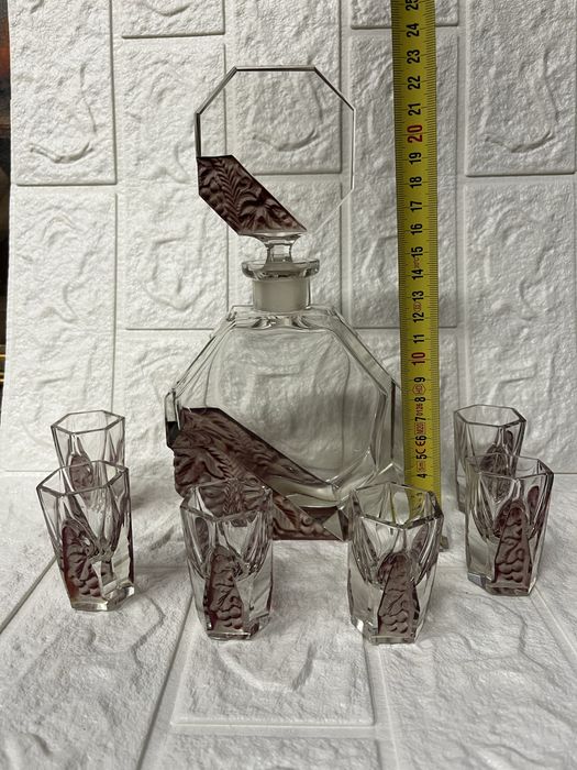 Винтидж гарафа с шест чашки-шотчета-Бохемия,Чехия