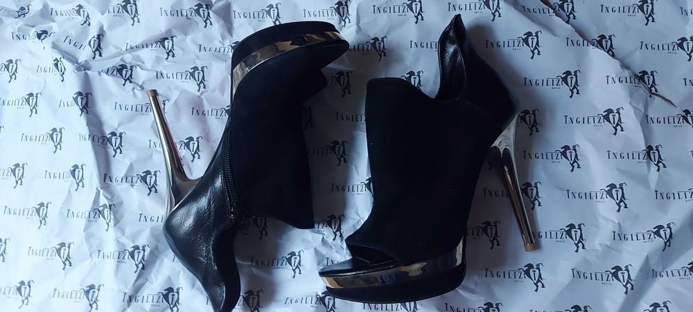 Високи обувки естествена кожа и велур с отворени пръсти