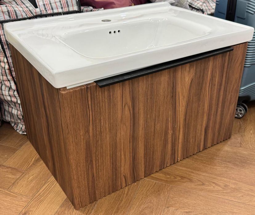 Новая подвесная тумба с раковиной 71.5 см (Реечный фасад)