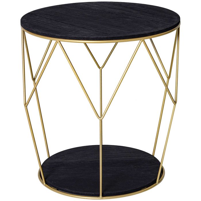 Masuta Rotunda Design Geometric din Metal si MDF Negru si Auriu , HOMCOM