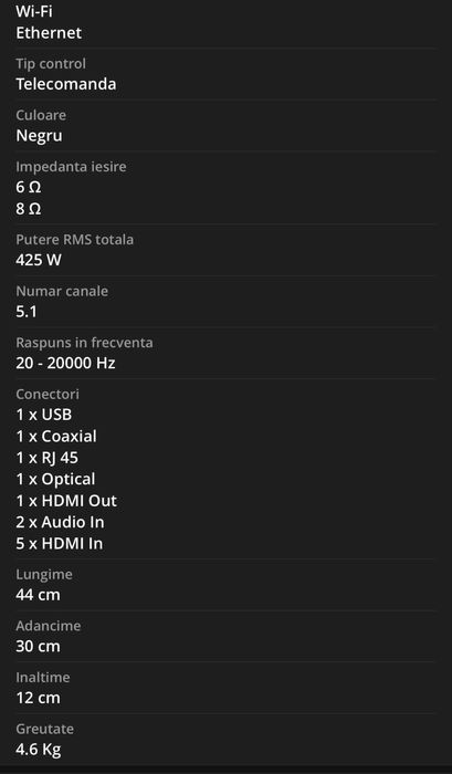 Receiver Harman Kardon AVR 161, 5.1 canale, 425W RMS, Negru