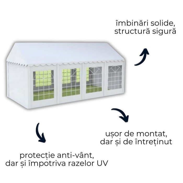 Cort evenimente 4×8 m Cortis profesional, prelată UV 500 g/mp, țeavă 38 mm + CADOU