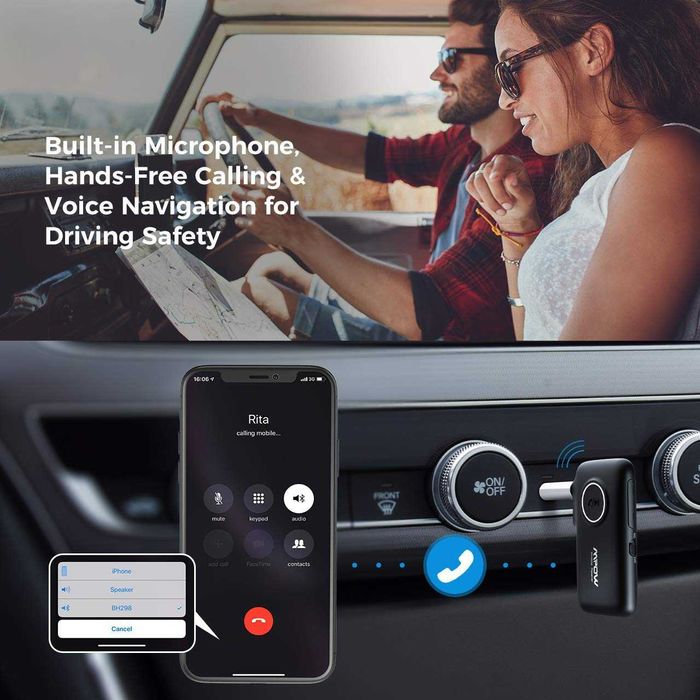 MPOW Bluetooth 5.0 приемник-за стриймване на музика  в автомобил, аудио уредби и др, с вграден микрофон