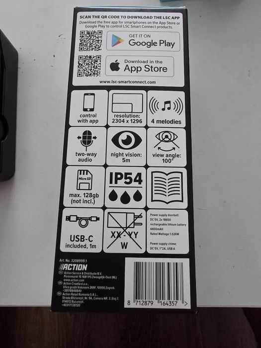 Lsc interfon smart video, smart video doorbell rechargeable, sigilat, aplicatie, wifi