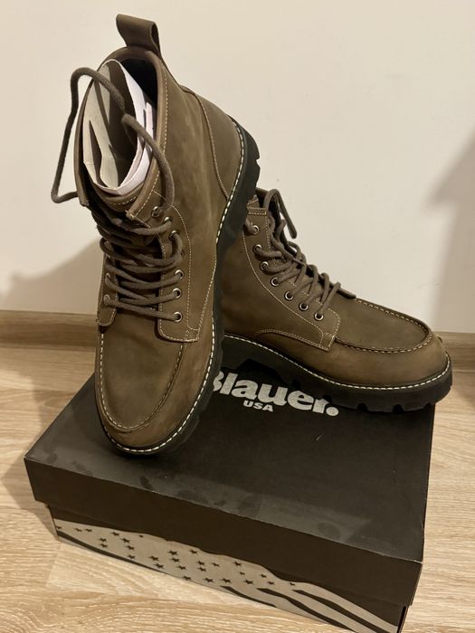 Ghete maro de piele, cu siret, Blauer, marimea 45