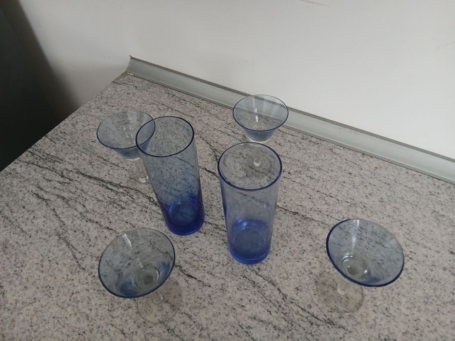 6 pahare cristal albastru stare perfecta