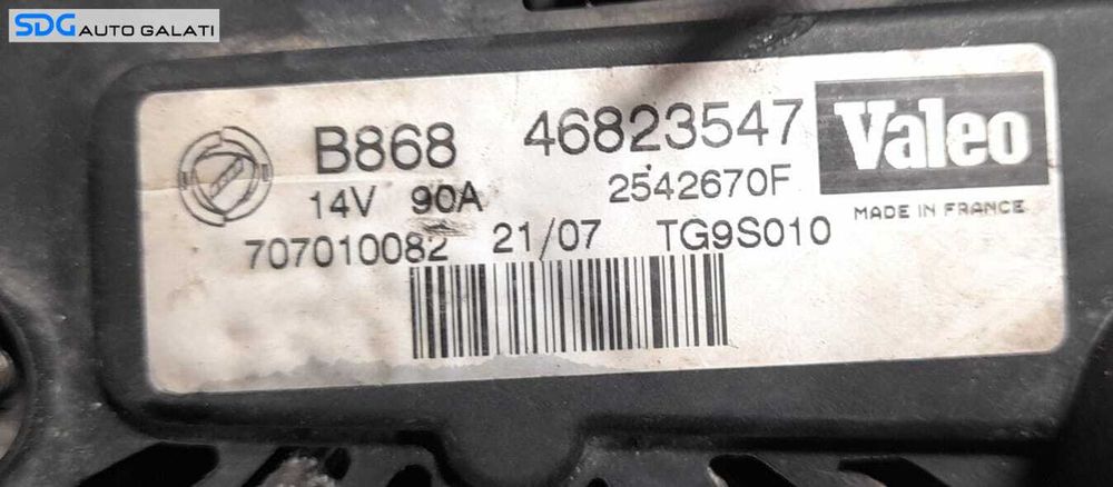 Alternator Valeo 90A 14V Fiat Doblo 1.3 D Multijet 2000 - 2005 Cod 46823547 707010082 TG9S010 [N0823]