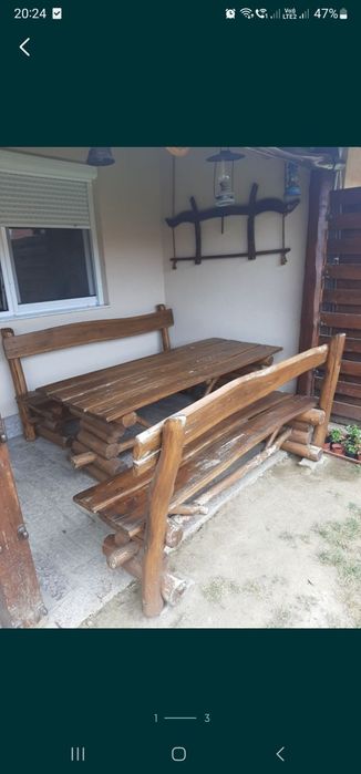 Mobilier terasa lemn masiv (masa + bănci)