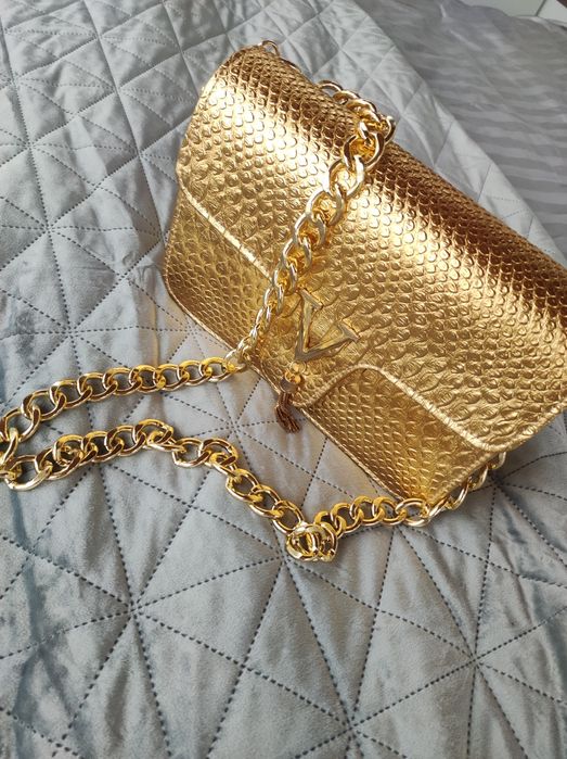 Чанта златен крокодил