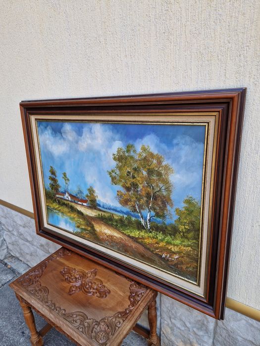 Прекрасна голяма антикварна холандска картина масло върху платно