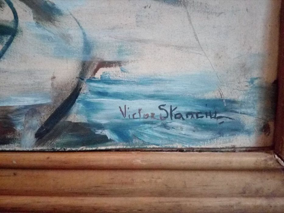 Tablou "Iarna" , lucrat in ulei, cu cutitul pe carton